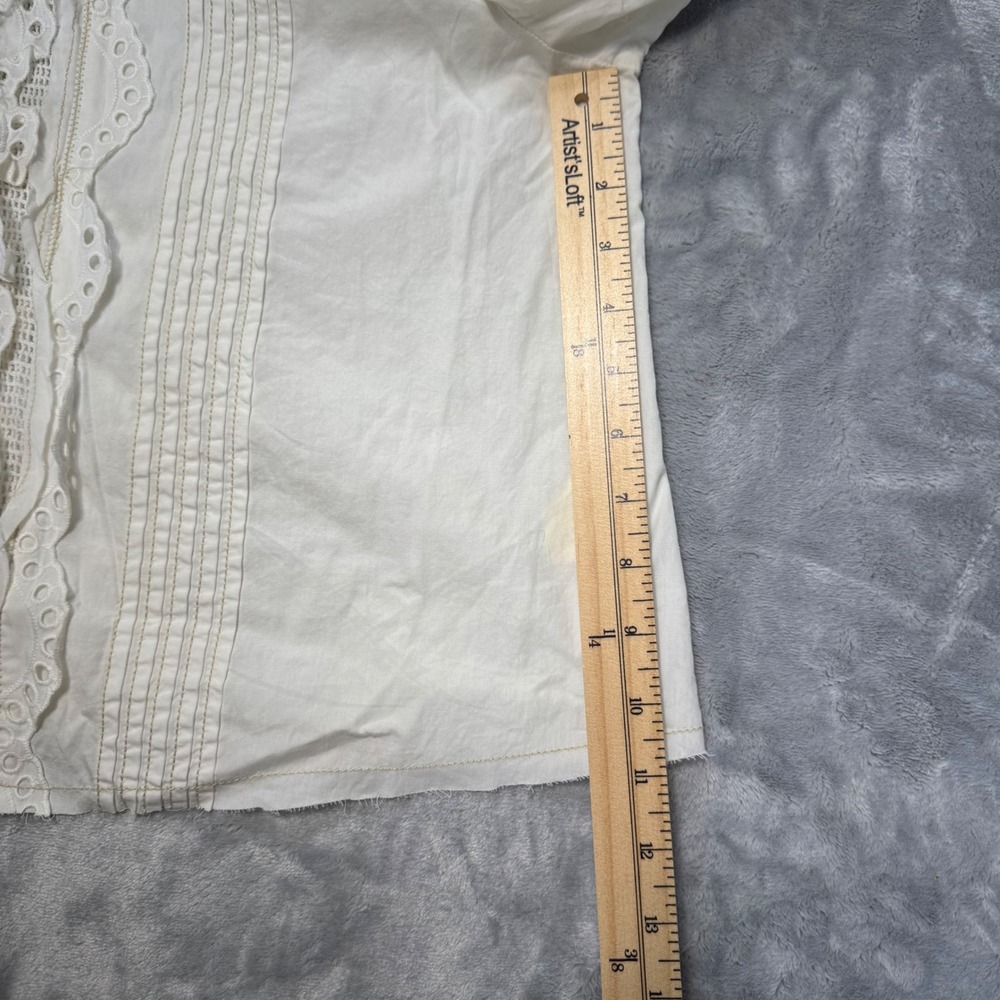 We The Free Free People White Eyelet Lace Ruffle Button Down Medium - Picture 8 of 11